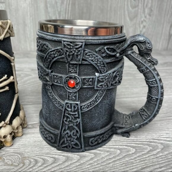 Skull & crossbones and medieval coffee cup beer stein mug halloween renaissances - Picture 3 of 6